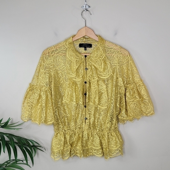 Robert Rodriguez | Yellow Lace Short Sleeve Blouse Size 6 - Picture 1 of 7